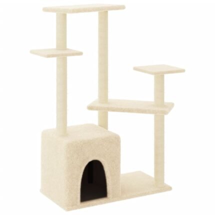Arbre à chat meuble tour grimper jouet grattage grattoir escalade plateforme avec griffoirs en sisal 107,5 cm crème 02_0022451