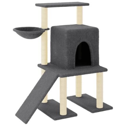 Arbre à chat meuble tour grimper jouet grattage grattoir escalade plateforme avec griffoirs en sisal foncé 96,5 cm gris 02_0022720