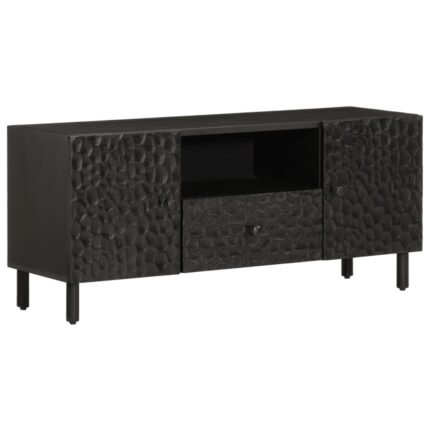 Meuble TV multimédia étagère télévision buffet téléviseur salle à manger salon chambre 105 x 33 x 46 cm bois massif de manguier noir 02_0025677