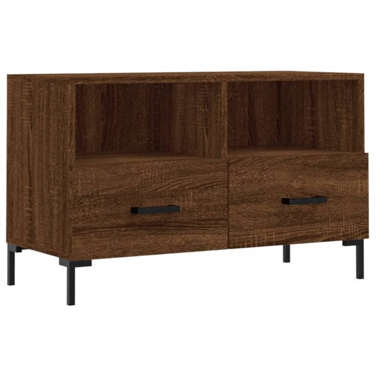 Meuble TV multimédia étagère télévision buffet téléviseur salle à manger salon chambre chêne 80 x 36 x 50 cm bois d'ingénierie brun 02_0027238