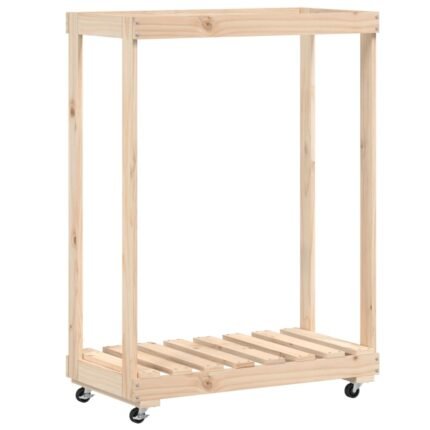 Porte-bûches avec roulettes 76,5 x 40 x 108 cm bois massif de pin marron 02_0043802