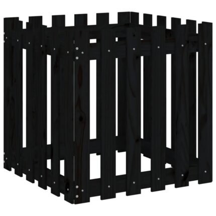 Jardinière bac lit surélevé plantes fleurs terrasse jardin avec design de clôture 60 x 60 x 60 cm pin massif noir 02_0038110