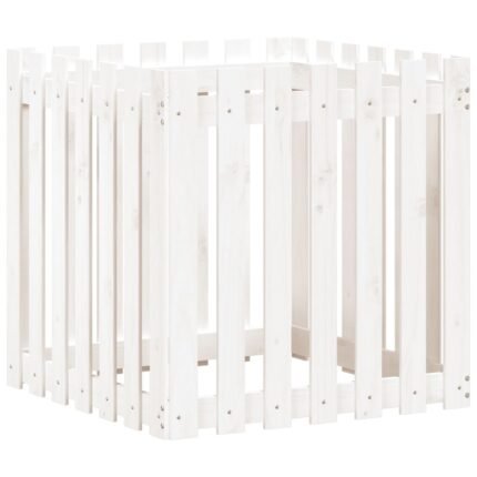 Jardinière bac lit surélevé plantes fleurs terrasse jardin avec design de clôture 70 x 70 x 70 cm pin massif blanc 02_0038114
