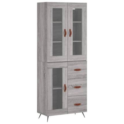 Buffet bahut commode armoire meuble de rangement organisateur cuisine salle de séjour salon haut sonoma 69,5 x 34 x 180 cm bois d'ingénierie gris 02_0035564
