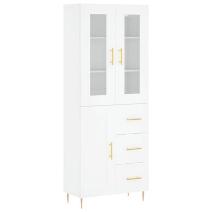 Buffet bahut commode armoire meuble de rangement organisateur cuisine salle de séjour salon haut 69,5 x 34 x 180 cm bois d'ingénierie blanc 02_0032559