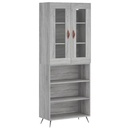 Buffet bahut commode armoire meuble de rangement organisateur cuisine salle de séjour salon haut sonoma 69,5 x 34 x 180 cm bois d'ingénierie gris 02_0035563