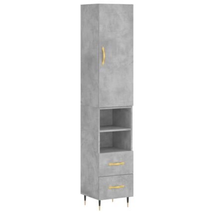 Buffet bahut commode armoire meuble de rangement organisateur cuisine salle de séjour salon haut 34,5 x 34 x 180 cm bois d'ingénierie gris 02_0034406