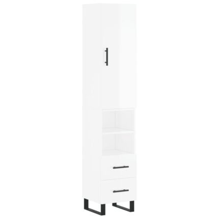 Buffet bahut commode armoire meuble de rangement organisateur cuisine salle de séjour salon haut brillant 34,5 x 34 x 180 cm bois d'ingénierie blanc 02_0032875