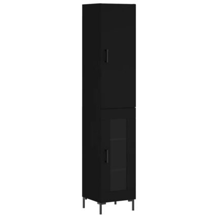 Buffet bahut commode armoire meuble de rangement organisateur cuisine salle de séjour salon haut 34,5 x 34 x 180 cm bois d'ingénierie noir 02_0034897
