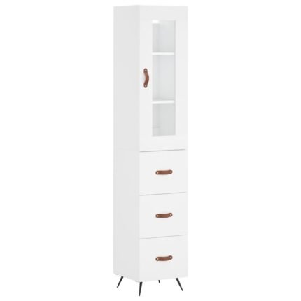 Buffet bahut commode armoire meuble de rangement organisateur cuisine salle de séjour salon haut 34,5 x 34 x 180 cm bois d'ingénierie blanc 02_0032361