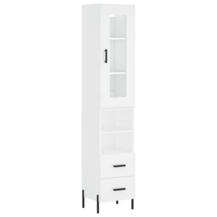 Buffet bahut commode armoire meuble de rangement organisateur cuisine salle de séjour salon haut 34,5 x 34 x 180 cm bois d'ingénierie blanc 02_0032372