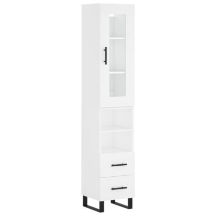 Buffet bahut commode armoire meuble de rangement organisateur cuisine salle de séjour salon haut 34,5 x 34 x 180 cm bois d'ingénierie blanc 02_0032338