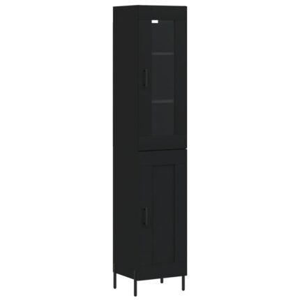 Buffet bahut commode armoire meuble de rangement organisateur cuisine salle de séjour salon haut 34,5 x 34 x 180 cm bois d'ingénierie noir 02_0034804