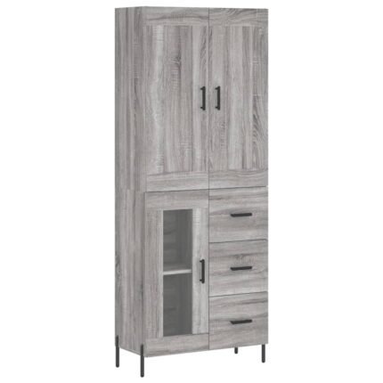Buffet bahut commode armoire meuble de rangement organisateur cuisine salle de séjour salon haut sonoma 69,5 x 34 x 180 cm bois d'ingénierie gris 02_0035589