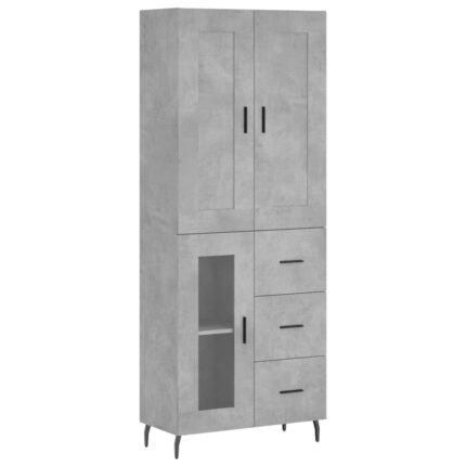Buffet bahut commode armoire meuble de rangement organisateur cuisine salle de séjour salon haut 69,5 x 34 x 180 cm bois d'ingénierie gris 02_0034547