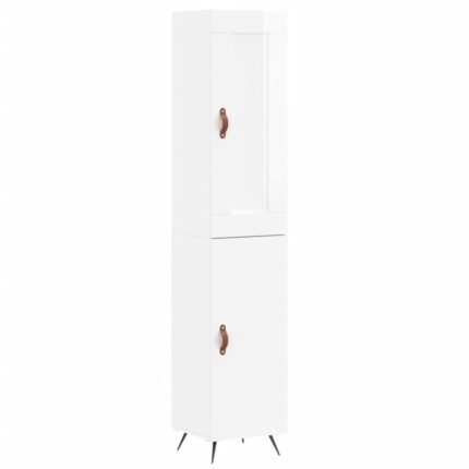 Buffet bahut commode armoire meuble de rangement organisateur cuisine salle de séjour salon haut brillant 34,5 x 34 x 180 cm bois d'ingénierie blanc 02_0032840