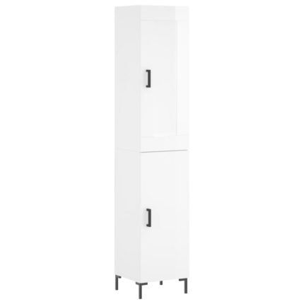 Buffet bahut commode armoire meuble de rangement organisateur cuisine salle de séjour salon haut brillant 34,5 x 34 x 180 cm bois d'ingénierie blanc 02_0032800