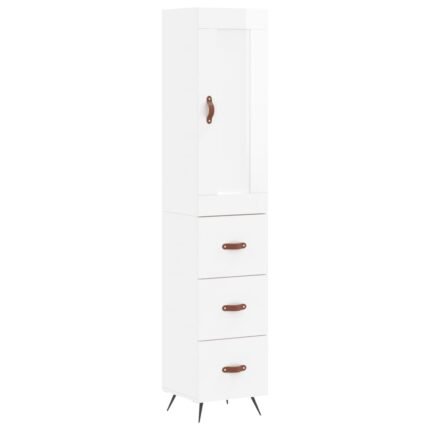 Buffet bahut commode armoire meuble de rangement organisateur cuisine salle de séjour salon haut brillant 34,5 x 34 x 180 cm bois d'ingénierie blanc 02_0032797