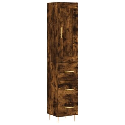 Buffet bahut commode armoire meuble de rangement organisateur cuisine salle de séjour salon haut 34,5 x 34 x 180 cm bois d'ingénierie marron 02_0033184