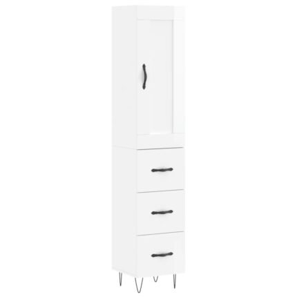 Buffet bahut commode armoire meuble de rangement organisateur cuisine salle de séjour salon haut brillant 34,5 x 34 x 180 cm bois d'ingénierie blanc 02_0032884