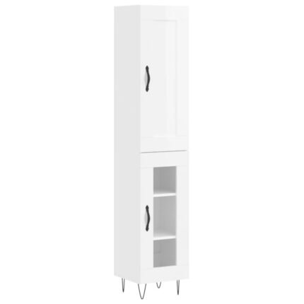 Buffet bahut commode armoire meuble de rangement organisateur cuisine salle de séjour salon haut brillant 34,5 x 34 x 180 cm bois d'ingénierie blanc 02_0032924