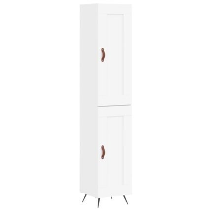 Buffet bahut commode armoire meuble de rangement organisateur cuisine salle de séjour salon haut 34,5 x 34 x 180 cm bois d'ingénierie blanc 02_0032393