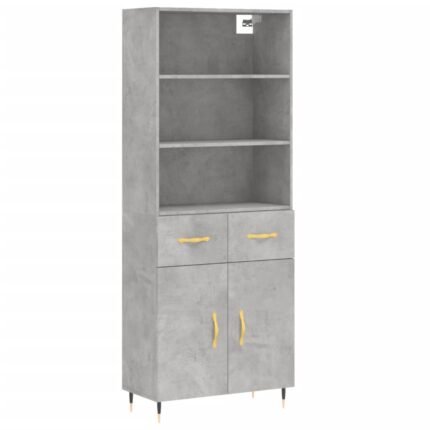 Buffet bahut commode armoire meuble de rangement organisateur cuisine salle de séjour salon haut 69,5 x 34 x 180 cm bois d'ingénierie gris 02_0034669
