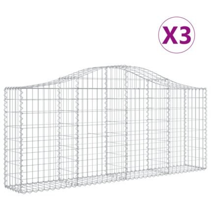 Paniers à gabions clôture cage mur de soutènement arqués 3 pcs 200 x 30 x 80/100 cm fer galvanisé Argent 02_0040742