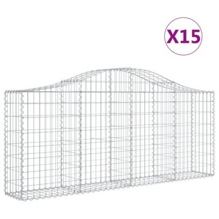 Paniers à gabions clôture cage mur de soutènement arqués 15 pcs 200 x 30 x 80/100 cm fer galvanisé Argent 02_0040409