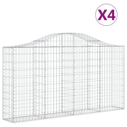 Lot de 4 paniers à gabions clôture cage mur de soutènement arqués 200 x 30 x 100/120 cm fer galvanisé Argent 02_0041420