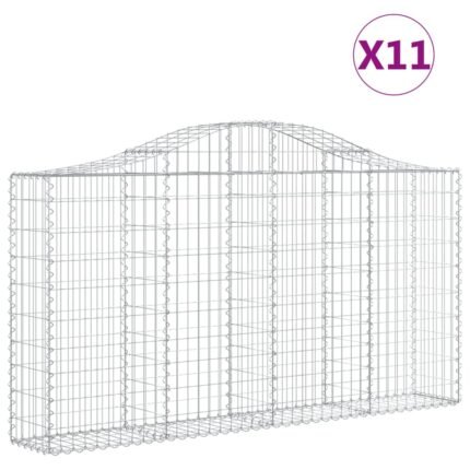 Paniers à gabions clôture cage mur de soutènement arqués 11 pcs 200 x 30 x 100/120 cm fer galvanisé Argent 02_0040307