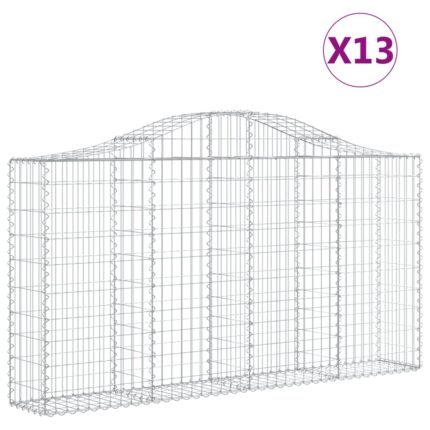 Paniers à gabions clôture cage mur de soutènement arqués 13 pcs 200 x 30 x 100/120 cm fer galvanisé Argent 02_0040353