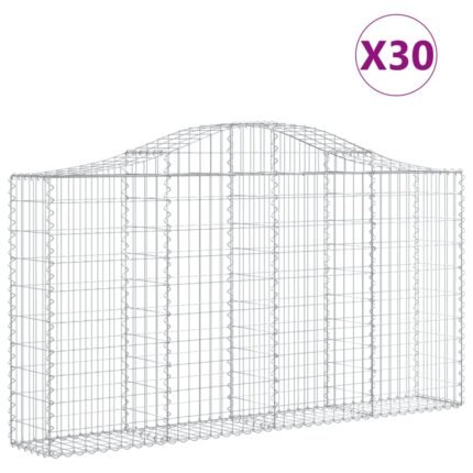 Paniers à gabions clôture cage mur de soutènement arqués 30 pcs 200 x 30 x 100/120 cm fer galvanisé Argent 02_0040817