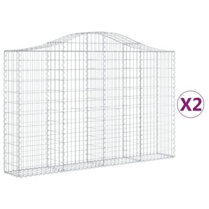 Lot de 2 paniers à gabions clôture cage mur de soutènement arqués 200 x 30 x 120/140 cm fer galvanisé Argent 02_0041329