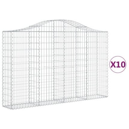 Paniers à gabions clôture cage mur de soutènement arqués 10 pcs 200 x 30 x 120/140 cm fer galvanisé Argent 02_0040222