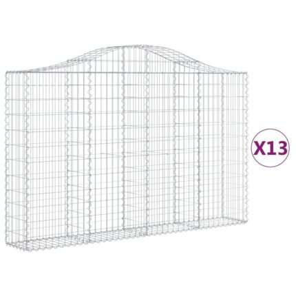 Paniers à gabions clôture cage mur de soutènement arqués 13 pcs 200 x 30 x 120/140 cm fer galvanisé Argent 02_0040355