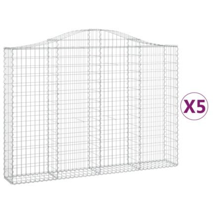 Paniers à gabions clôture cage mur de soutènement arqués 5 pcs 200 x 30 x 140/160 cm fer galvanisé Argent 02_0040871