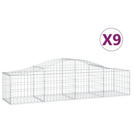 Lot de 9 paniers à gabions clôture cage mur de soutènement arqués 200 x 50 x 40/60 cm fer galvanisé Argent 02_0041268