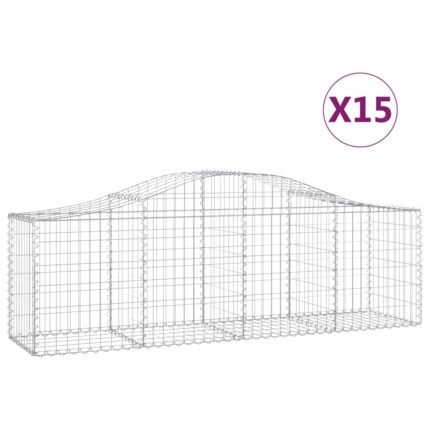 Paniers à gabions clôture cage mur de soutènement arqués 15 pcs 200 x 50 x 60/80 cm fer galvanisé Argent 02_0040425