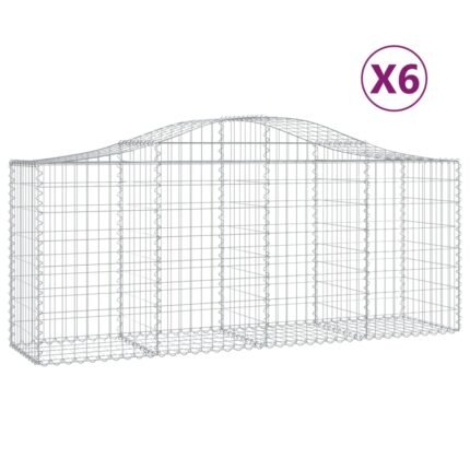 Paniers à gabions clôture cage mur de soutènement arqués 6 pcs 200 x 50 x 80/100 cm fer galvanisé Argent 02_0041012