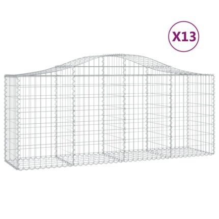 Paniers à gabions clôture cage mur de soutènement arqués 13 pcs 200 x 50 x 80/100 cm fer galvanisé Argent 02_0040384