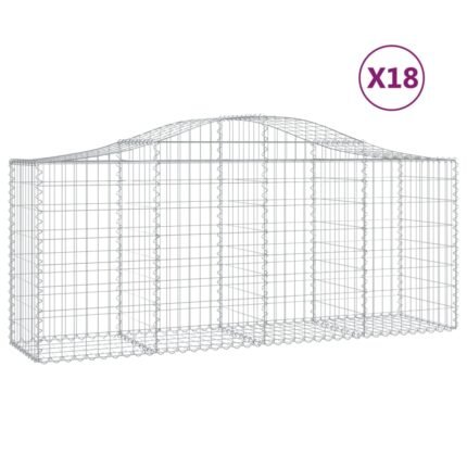 Paniers à gabions clôture cage mur de soutènement arqués 18 pcs 200 x 50 x 80/100 cm fer galvanisé Argent 02_0040510
