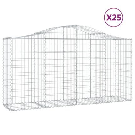 Paniers à gabions clôture cage mur de soutènement arqués 25 pcs 200 x 50 x 100/120 cm fer galvanisé Argent 02_0040672