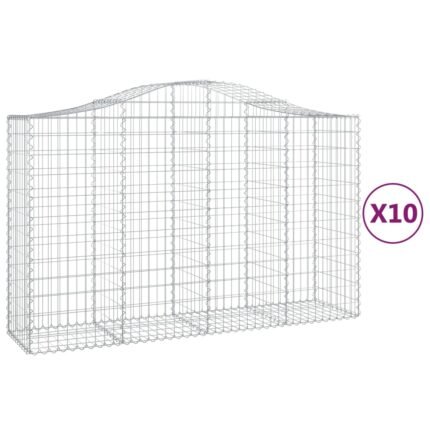 Paniers à gabions clôture cage mur de soutènement arqués 10 pcs 200 x 50 x 120/140 cm fer galvanisé Argent 02_0040236