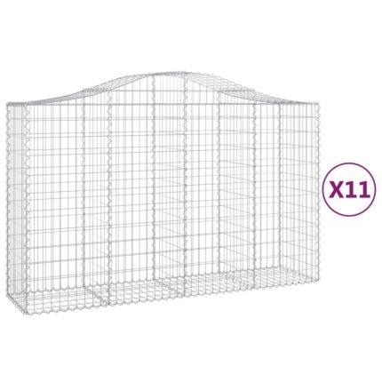 Paniers à gabions clôture cage mur de soutènement arqués 11 pcs 200 x 50 x 120/140 cm fer galvanisé Argent 02_0040323
