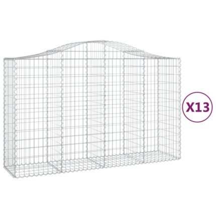 Paniers à gabions clôture cage mur de soutènement arqués 13 pcs 200 x 50 x 120/140 cm fer galvanisé Argent 02_0040370