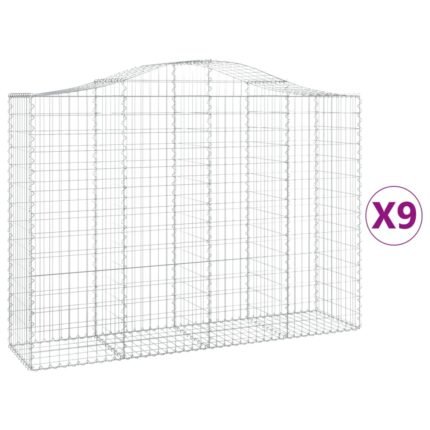 Lot de 9 paniers à gabions clôture cage mur de soutènement arqués 200 x 50 x 140/160 cm fer galvanisé Argent 02_0041259
