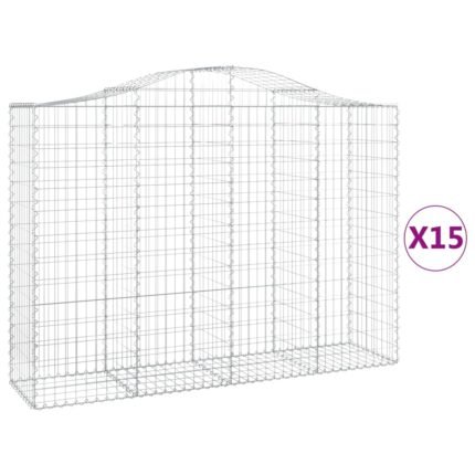 Paniers à gabions clôture cage mur de soutènement arqués 15 pcs 200 x 50 x 140/160 cm fer galvanisé Argent 02_0040415