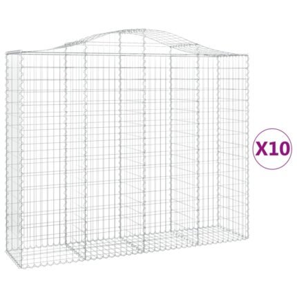 Paniers à gabions clôture cage mur de soutènement arqués 10 pcs 200 x 50 x 160/180 cm fer galvanisé Argent 02_0040240