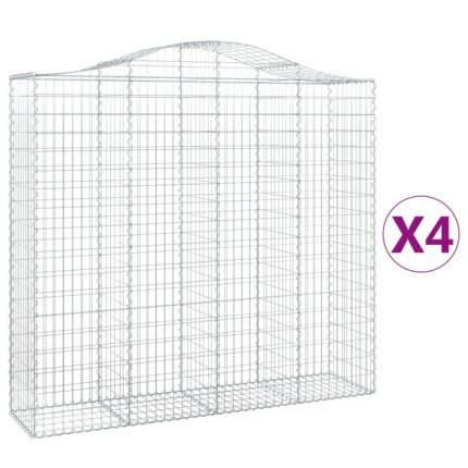 Lot de 4 paniers à gabions clôture cage mur de soutènement arqués 200 x 50 x 180/200 cm fer galvanisé Argent 02_0041444